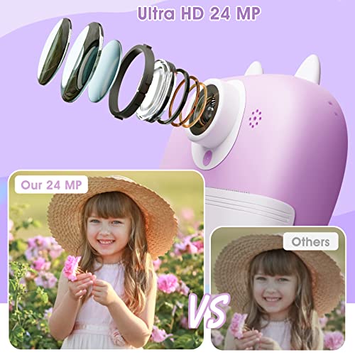 Instant Print Camera Toys for Toddlers Age 3-8,Boys and Girls Birthday Gifts with 1080P 2.4 Inch IPS Screen HD Video Recording,Kids Selfie Digital Camera Electronic Travel Game-Purple by Shirstar