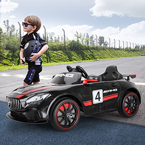 TOBBI Electric Car for Kids, 12V Licensed Mercedes Benz AMG GT Ride On Toy with Parental Remote Control, 2 Speed Kidsâ Electric Vehicle with Double Opening Doors/Music/LED Lights -Carbon Black by TOBBI
