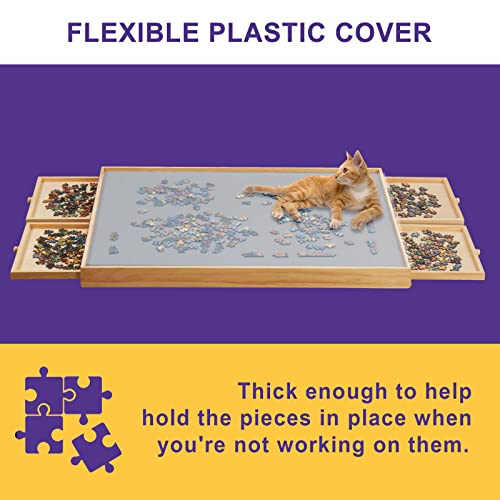 1500 Piece Rotating Jigsaw Felt Puzzle Board with 4 Drawers & Cover, 34.2â X 26" Wooden Felt Puzzle Table, Spining Lazy Susan Design for Adults and Kids Portable Board from TEAKMAMA