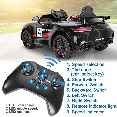 TOBBI Electric Car for Kids, 12V Licensed Mercedes Benz AMG GT Ride On Toy with Parental Remote Control, 2 Speed Kidsâ Electric Vehicle with Double Opening Doors/Music/LED Lights -Carbon Black by TOBBI