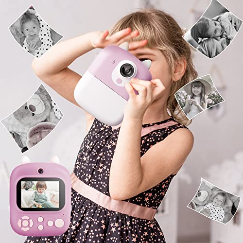 Instant Print Camera Toys for Toddlers Age 3-8,Boys and Girls Birthday Gifts with 1080P 2.4 Inch IPS Screen HD Video Recording,Kids Selfie Digital Camera Electronic Travel Game-Purple by Shirstar