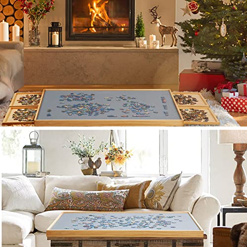 1500 Piece Rotating Jigsaw Felt Puzzle Board with 4 Drawers & Cover, 34.2â X 26" Wooden Felt Puzzle Table, Spining Lazy Susan Design for Adults and Kids Portable Board from TEAKMAMA
