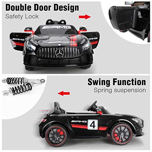 TOBBI Electric Car for Kids, 12V Licensed Mercedes Benz AMG GT Ride On Toy with Parental Remote Control, 2 Speed Kidsâ Electric Vehicle with Double Opening Doors/Music/LED Lights -Carbon Black by TOBBI