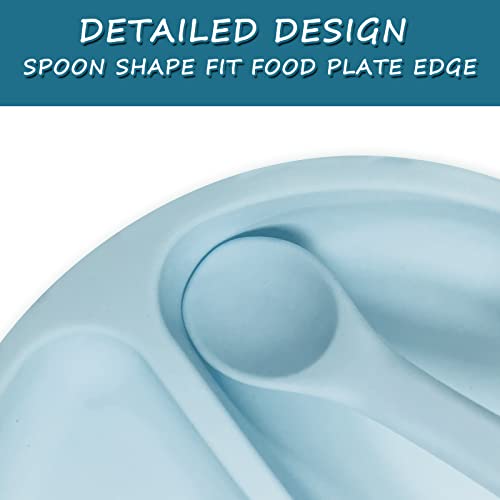 Suction Plates for Babies & Toddlers (Set of 2) | Fork, Spoon with Cover Cap Lid | 100% Silicone | Plates Stay Put with Suction Feature | Divided Design | Microwave & Dishwasher Safe (Blue& Off White) by Auzeuner