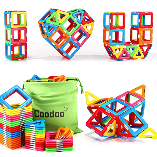 Upgraded Magnetic Blocks Tough Building Tiles STEM Toys for 3+ Year Old Boys and Girls Learning by Playing Games for Toddlers Kids Toys Compatible with Major Brands Building Blocks - Starter Set by Coodoo