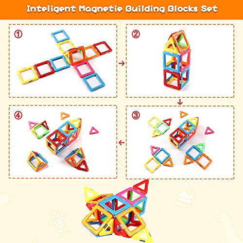 Upgraded Magnetic Blocks Tough Building Tiles STEM Toys for 3+ Year Old Boys and Girls Learning by Playing Games for Toddlers Kids Toys Compatible with Major Brands Building Blocks - Starter Set by Coodoo