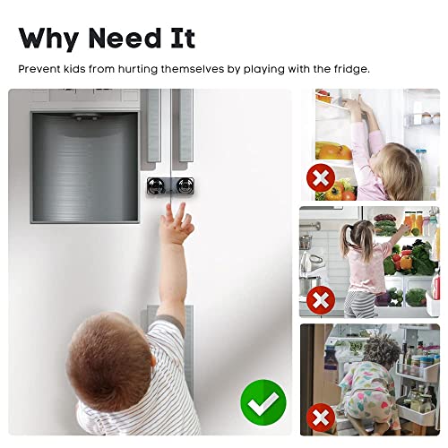EUDEMON 2 Pack Childproof Refrigerator Lock, Baby Safety French Fridge Door Lock, Freezer Lock, Invisible Cabinet Cupboard Lock for Toddlers, Easy to Install, no Tools Need or Drill (Clear-Black) from Ningbo Eudemon Child Protective Equipment Co., Ltd.