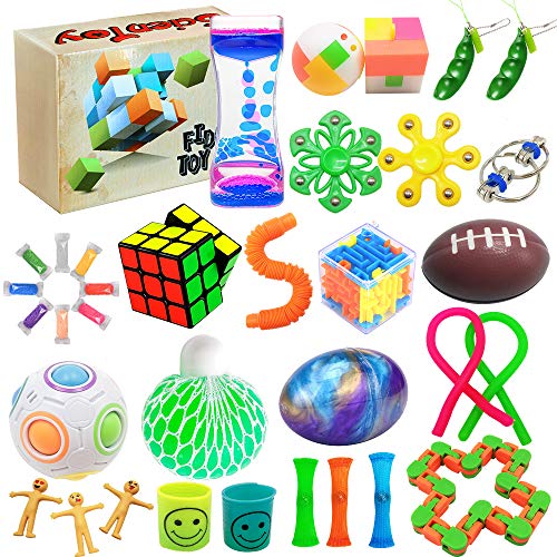 Scientoy Fidget Toy Set, 35 Pcs Sensory Toy for ADD, OCD, Autistic Children, Adults, Anxiety Autism to Stress Relief and Anti Anxiety with Motion Timer, Perfect for Classroom Reward with Gift Box from Scientoy