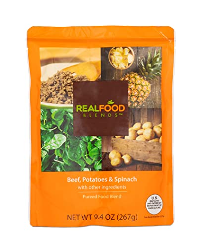 Real Food Blends Beef, Potatoes & Spinach Pureed Blended Meal for Feeding Tubes, 9.4 oz Pouch (Pack of 12 Pouches) from Real Food Blends