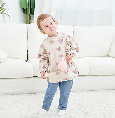 Waterproof Baby Bibs,Infant Toddler Long Sleeve Feeding Bib With Food Catcher,Easy Clean & Washable,Baby Art smock Super Soft from 