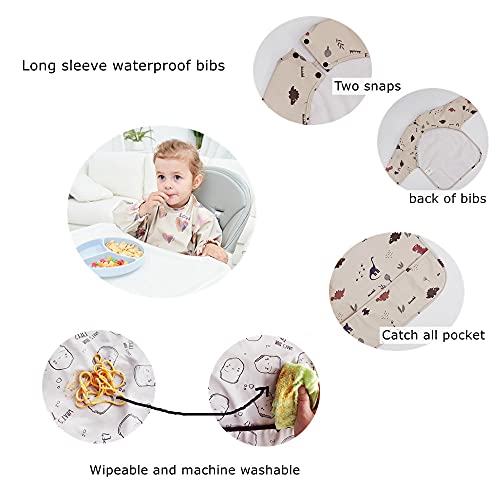 Waterproof Baby Bibs,Infant Toddler Long Sleeve Feeding Bib With Food Catcher,Easy Clean & Washable,Baby Art smock Super Soft from 