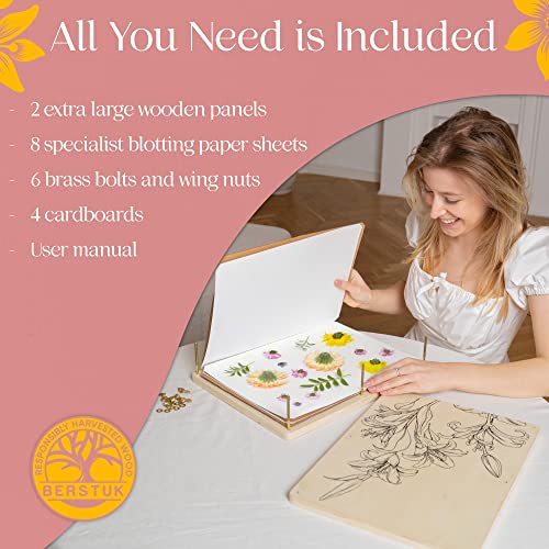 Berstuk Extra Large Flower Press Kit for Adults - This Big Flower Preservation Kit Measures 15" x 11.4" - Our Plant Press & Leaf Press is a Great Gift for Arts and Crafts Lovers by Berstuk
