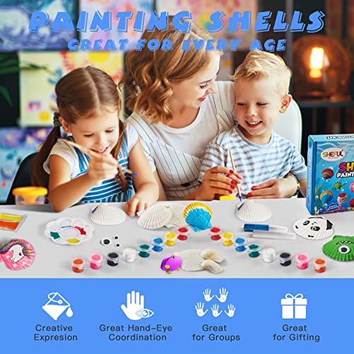 Shell Painting Kit-Arts and Crafts for Girls & Boys Ages 4-12,Craft Kits Art Set with 10 Sea Shells & More Art Supplies,Birthday Gifts Painting Toys for 4 5 6 7 8 9 10 Year Old Kids Activities from sheful