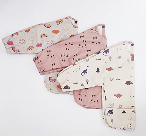 Waterproof Baby Bibs,Infant Toddler Long Sleeve Feeding Bib With Food Catcher,Easy Clean & Washable,Baby Art smock Super Soft from 