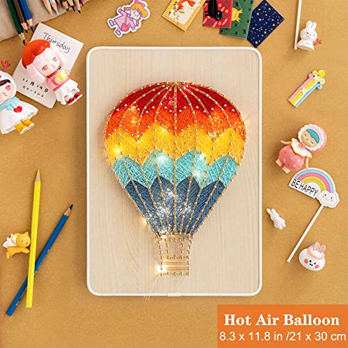 String Art Kit with LED Light - Crafts Kit for Adults and Kids - DIY String Art with All Necessary Accessories and Frame for Home Romantic Decoration (21 x 30 cm, Hot Air Balloon) from Cutefiy