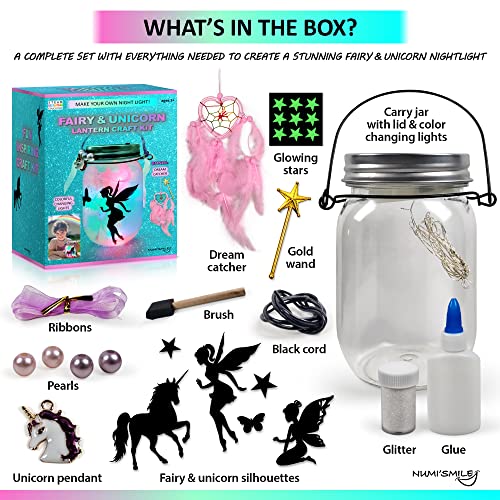 Unicorn & Fairy Lantern Night Light Jar Craft Kit, Birthday Gifts For Kids, DIY Arts And Crafts Set Gift For Girls Ages 3 4 5 6 7 8-12 Years And Up, Best Unicorn Toy, Fairy Gift Stuff For Little Girls from NUMI'SMILE