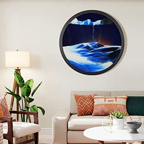 JZWLW Sand Art Liquid Motion, Moving Sand Art Decor Picture, 17.3" Wall Mounted Sculpture, Glass Crafts Solid Wood Frame Room Decoration, Relaxing Mood Home Office Work Decor by JZWLW
