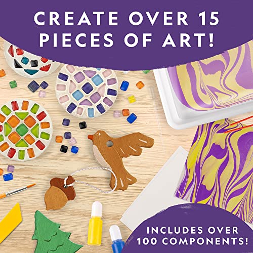 NATIONAL GEOGRAPHIC Mega Arts and Crafts Kit for Kids - Kids Mosaic, Paint Marbling & Air Dry Pottery Craft Kit - Create Glass Tile Mosaics, Paint Marbling Art & Air Dry Clay Projects, Kids Crafts by JMW Sales, Inc.