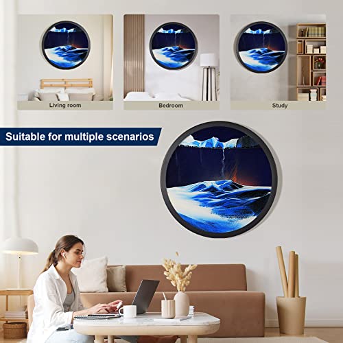 JZWLW Sand Art Liquid Motion, Moving Sand Art Decor Picture, 17.3" Wall Mounted Sculpture, Glass Crafts Solid Wood Frame Room Decoration, Relaxing Mood Home Office Work Decor by JZWLW