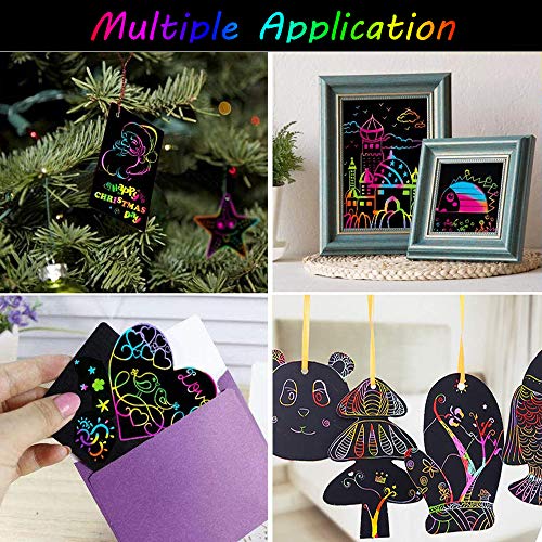 Scratch Paper Art Set for Kids Rainbow Magic Scratch Off Paper Black Scratch Sheets Notes Cards Boards Doodle Pads Childrens Arts and Crafts Projects Kit for Girls Boys Adults Birthday Christmas Gift by Yibeishu