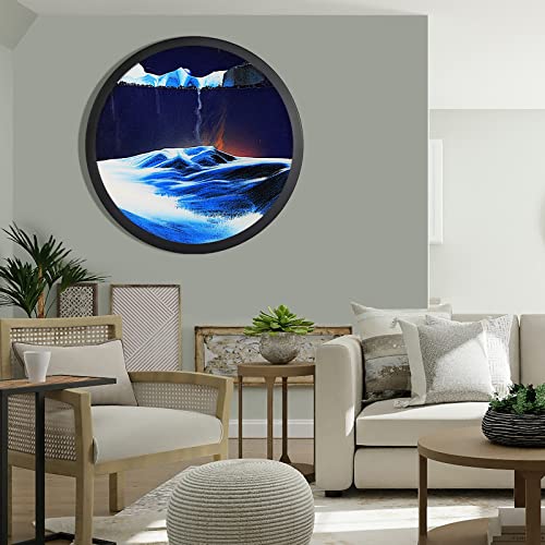 JZWLW Sand Art Liquid Motion, Moving Sand Art Decor Picture, 17.3" Wall Mounted Sculpture, Glass Crafts Solid Wood Frame Room Decoration, Relaxing Mood Home Office Work Decor by JZWLW