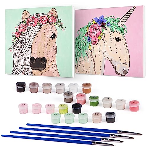 CRAFTBARN - 2 Framed Paint by Numbers for Kids Ages 8-12, Crafts for Girls Ages 8-12, 10x10â Paint by Number for Adults Framed Canvas, Unicorns Gifts for Girls, Horse Gifts for Girls by CRAFTBARN