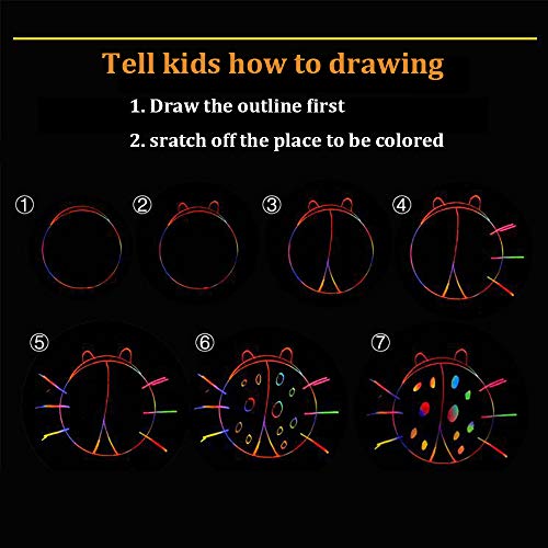 Scratch Paper Art Set for Kids Rainbow Magic Scratch Off Paper Black Scratch Sheets Notes Cards Boards Doodle Pads Childrens Arts and Crafts Projects Kit for Girls Boys Adults Birthday Christmas Gift by Yibeishu