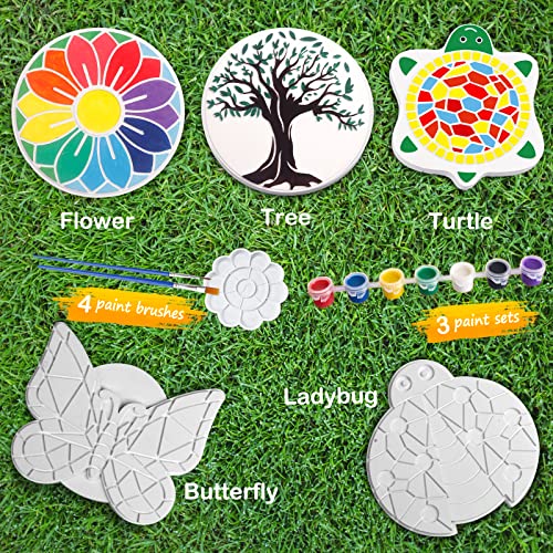 Paint Your Own Stepping Stones, 5-Pack DIY Ceramic Painting Kit for Kids, Outdoor Garden Art & Craft Painting Set for Boys & Girls Ages 3-12, Butterfly, Turtle, Flower, Tree & Ladybug Stepping Stone by Shen Zhen Shi Hong Jing Zhi Chuang Ke Ji Ltd