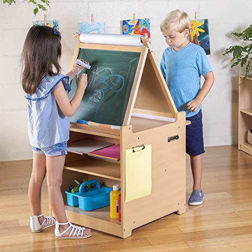 Guidecraft Desk to Easel Art Cart - Kids' Folding Arts and Crafts Activity Center with Chalkboard, Whiteboard, Paper Roller, Paint Cups, and Fabric Storage Bins by Guidecraft