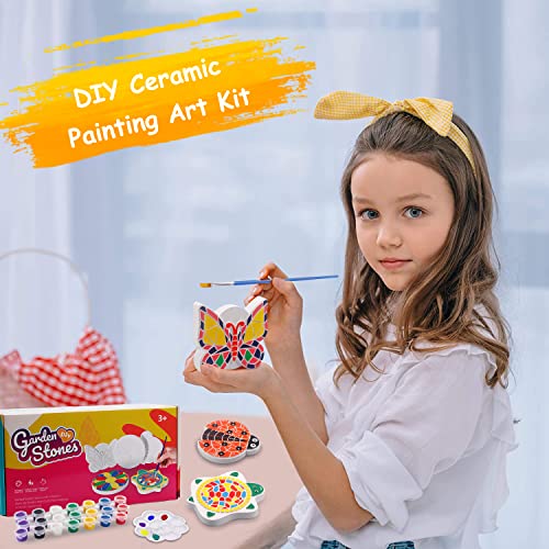 Paint Your Own Stepping Stones, 5-Pack DIY Ceramic Painting Kit for Kids, Outdoor Garden Art & Craft Painting Set for Boys & Girls Ages 3-12, Butterfly, Turtle, Flower, Tree & Ladybug Stepping Stone by Shen Zhen Shi Hong Jing Zhi Chuang Ke Ji Ltd