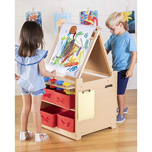 Guidecraft Desk to Easel Art Cart - Kids' Folding Arts and Crafts Activity Center with Chalkboard, Whiteboard, Paper Roller, Paint Cups, and Fabric Storage Bins by Guidecraft