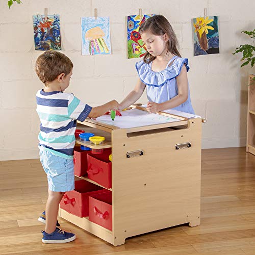 Guidecraft Desk to Easel Art Cart - Kids' Folding Arts and Crafts Activity Center with Chalkboard, Whiteboard, Paper Roller, Paint Cups, and Fabric Storage Bins by Guidecraft