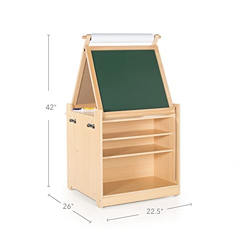 Guidecraft Desk to Easel Art Cart - Kids' Folding Arts and Crafts Activity Center with Chalkboard, Whiteboard, Paper Roller, Paint Cups, and Fabric Storage Bins by Guidecraft