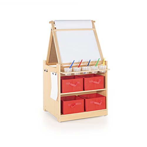 Guidecraft Desk to Easel Art Cart - Kids' Folding Arts and Crafts Activity Center with Chalkboard, Whiteboard, Paper Roller, Paint Cups, and Fabric Storage Bins by Guidecraft