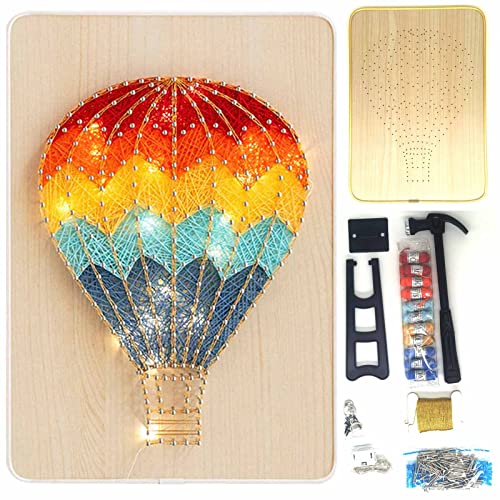 String Art Kit with LED Light - Crafts Kit for Adults and Kids - DIY String Art with All Necessary Accessories and Frame for Home Romantic Decoration (21 x 30 cm, Hot Air Balloon) from Cutefiy