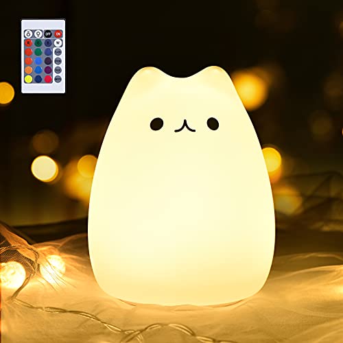 Cat Lamp,GoLine Gifts for 3 4 5 Year Old Girls,Graduation Gifts for Teen Girls,Kids Night Light for Bedroom,Kawaii Kitty Baby Nursery Lamp with Remote Control. from GoLine