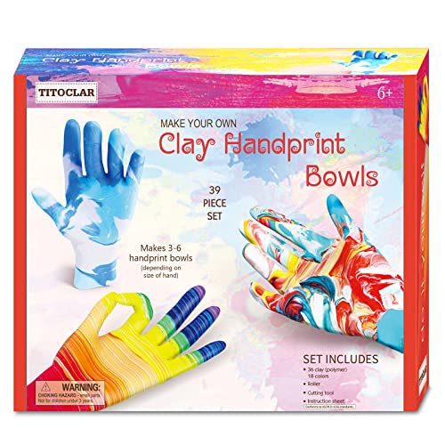 Arts and Crafts for Kids Ages 4-8 6-8 8-12, Crafts for Girls Ages 6-8 8-12 - Make Your Own Clay Handprint Bowls, Christmas Gifts Toys for 6 7 8 9 10 Year Old Girls Kids Boys from Titoclar