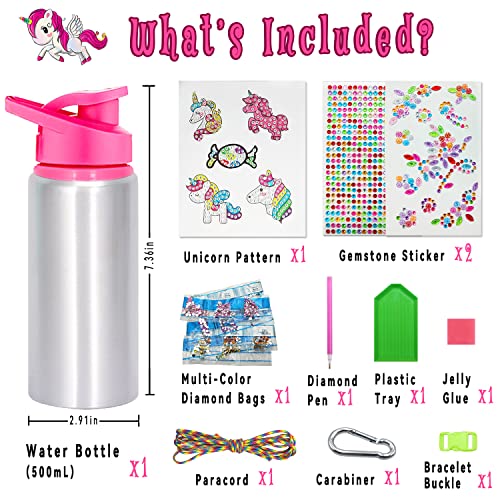 7July Decorate Your Own Water Bottle Kits for Girls Age 4-6-8-10,Unicorn Gem Diamond Painting Crafts,Fun Arts and Crafts Gifts Toys for Girls Birthday Christmas from 7July