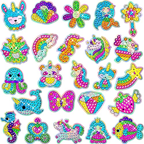 WEKEY Diamond Painting Kits for Kids - 24PCS Diamond Art Animal Sticker Craft with Gem Tool, Arts and Crafts for Kids Ages 8-12, Best Mosaic Stickers Gift for Boy and Girl to DIY from WEKEY