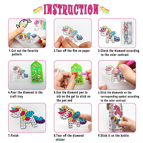 7July Decorate Your Own Water Bottle Kits for Girls Age 4-6-8-10,Unicorn Gem Diamond Painting Crafts,Fun Arts and Crafts Gifts Toys for Girls Birthday Christmas from 7July