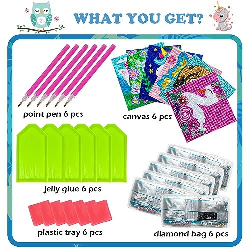 6 Pieces 5D Diamond Painting Kit for Kids Gem Painting Kit Crystal Easy Painting Art Craft Set for Home 5D Full Drill (6 Packs D) by Labeol