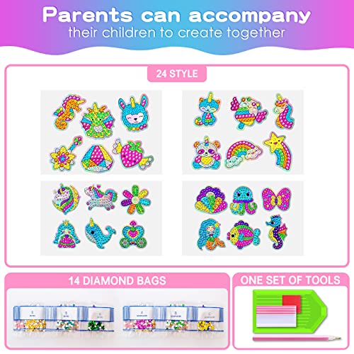 WEKEY Diamond Painting Kits for Kids - 24PCS Diamond Art Animal Sticker Craft with Gem Tool, Arts and Crafts for Kids Ages 8-12, Best Mosaic Stickers Gift for Boy and Girl to DIY from WEKEY