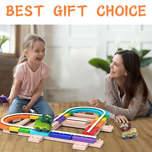 143 PCS Building Block Track car, Dinosaur Race Slide Track Playset Preschool Educational DIY STEM Toy for 3 4 5 6 7 8 Years Toddlers Boys Girls Kids Children, Construction Toy Birthday Gift Toys by Tooysea