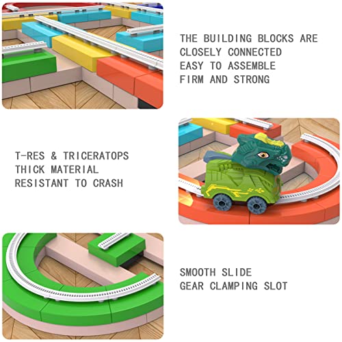 143 PCS Building Block Track car, Dinosaur Race Slide Track Playset Preschool Educational DIY STEM Toy for 3 4 5 6 7 8 Years Toddlers Boys Girls Kids Children, Construction Toy Birthday Gift Toys by Tooysea