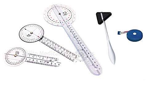 EMI EGM-650 5 Piece Physical Therapy Set - Goniometer 12 inch, 8 inch, 6 inch, Taylor Hammer, & Tape Measure by Elite Medical Instruments