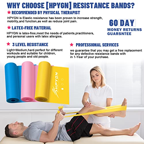 Resistance Bands, Exercise Bands Resistance, Physical Therapy Bands, Strength Training, Yoga, Pilates, Stretching, Non-Latex Elastic Band with Different Strengths,Workout Bands for Home by HPYGN