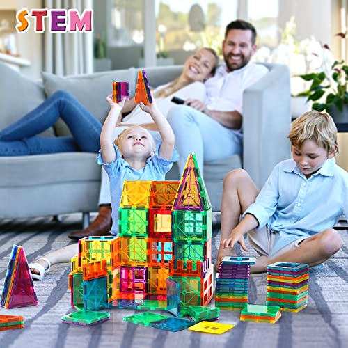 Gemmicc Magnetic Tiles, Deluxe 136 PCS Building Blocks Magnet Toys for Kids,3D Magnet Puzzles Stacking Blocks for Boys Girls,Huge Set with 2 Cars by Gemmicc