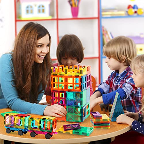 Gemmicc Magnetic Tiles, Deluxe 136 PCS Building Blocks Magnet Toys for Kids,3D Magnet Puzzles Stacking Blocks for Boys Girls,Huge Set with 2 Cars by Gemmicc