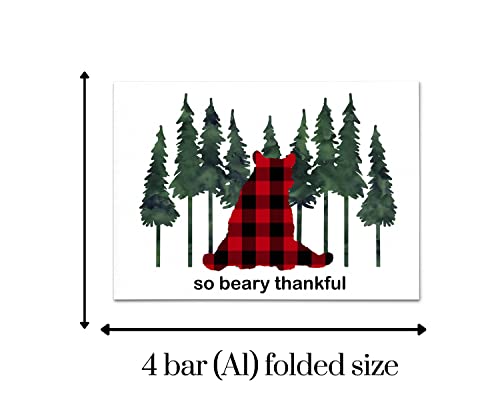 Lumberjack Thank You Cards with Envelopes (25 Pack) Bear Notecards Folded â Boys Notes Set for Baby Shower Graduation Birthday Baptism â Red and Black Plaid Stationery 4bar â Paper Clever Party by Paper Clever Party