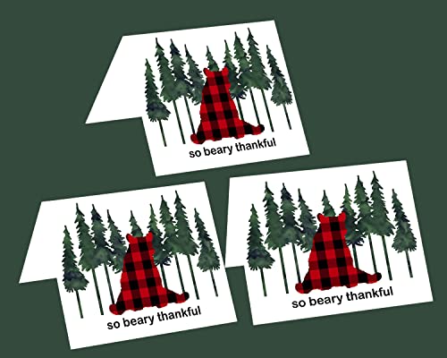 Lumberjack Thank You Cards with Envelopes (25 Pack) Bear Notecards Folded â Boys Notes Set for Baby Shower Graduation Birthday Baptism â Red and Black Plaid Stationery 4bar â Paper Clever Party by Paper Clever Party